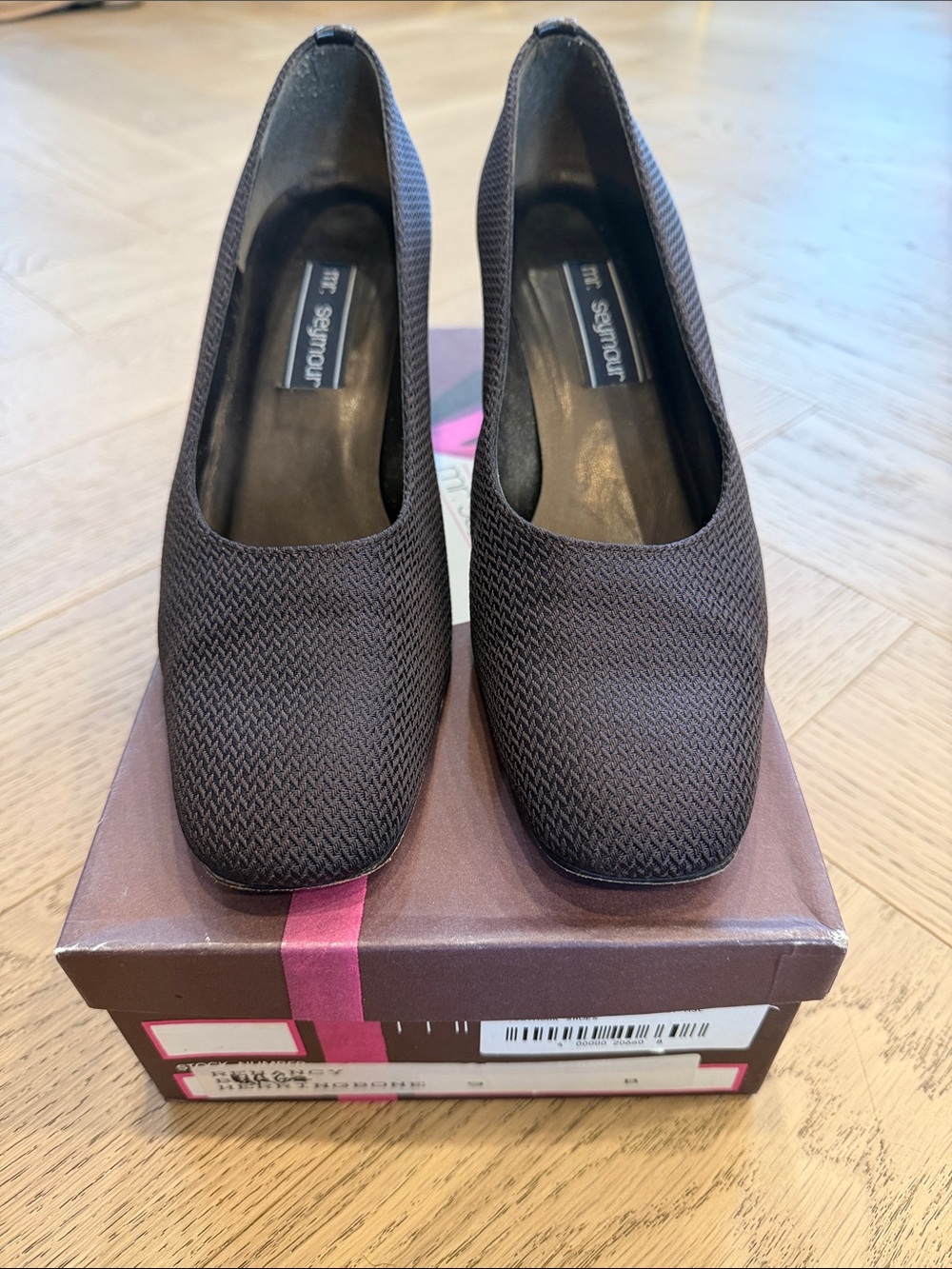 Mr Seymour Vintage Brown Herringbone Pumps, Sz 9